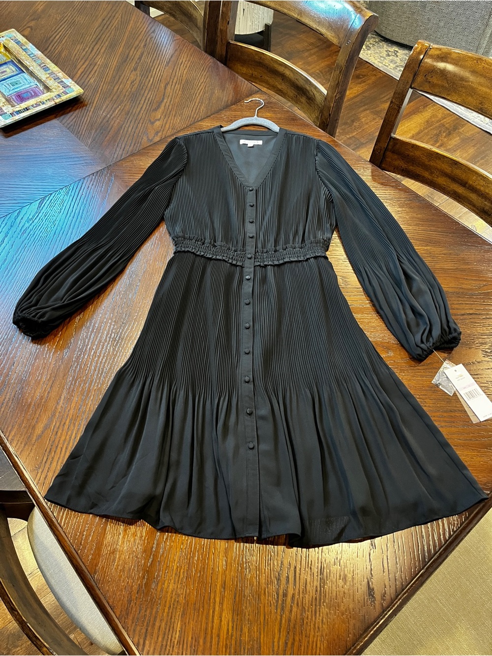 NWT Nanette Lepore Beautiful Women's Black Pleated Covered Button-Front Dress